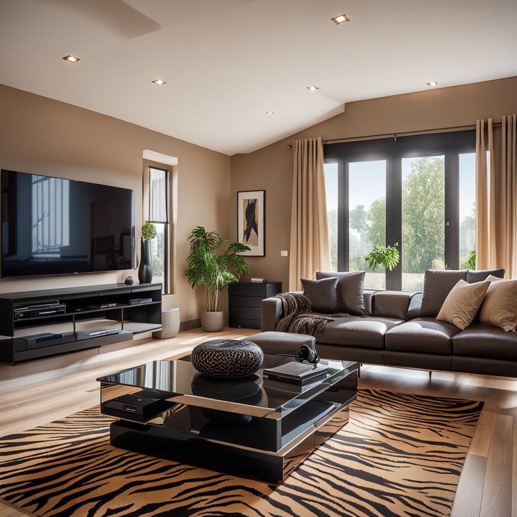 Luxury Living Room Interior with Tiger Rug