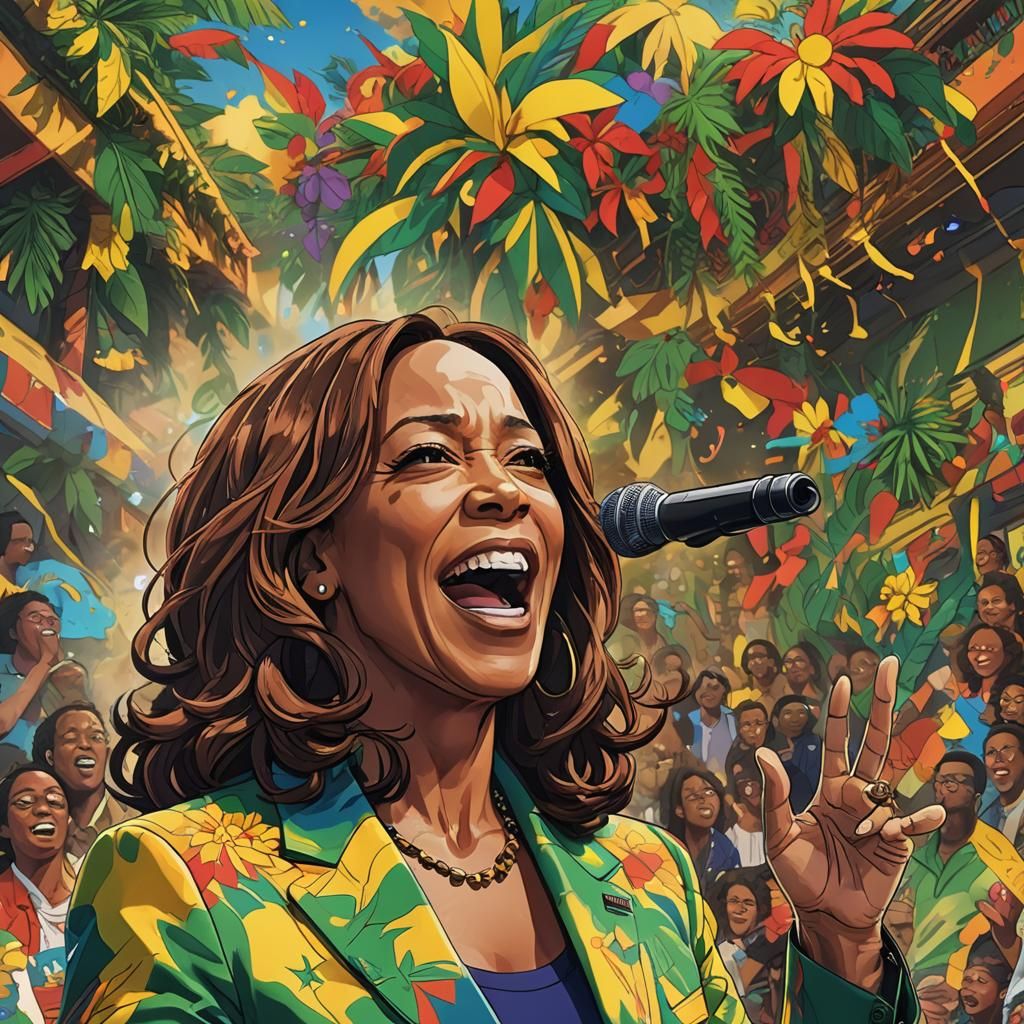 Kamala Harris singing, "I shot de Sherrif" by Marley, Jamaic...