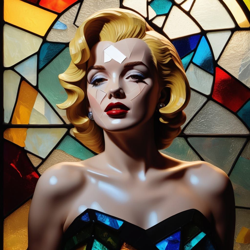 Cracked stain glass painting of Marilyn     by @Snigdha 