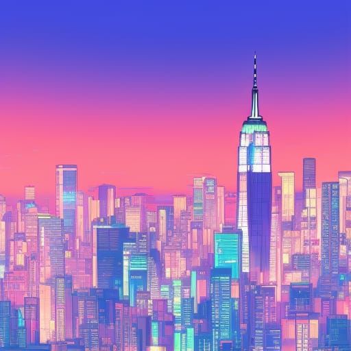 new york city skyline vaporwave anime aesthetic