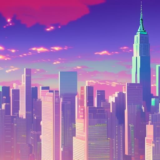 new york city skyline vaporwave anime aesthetic
