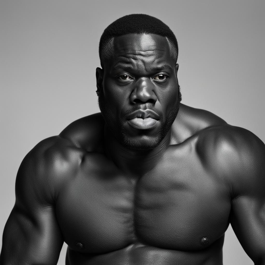 big black man no shirt licking his lips