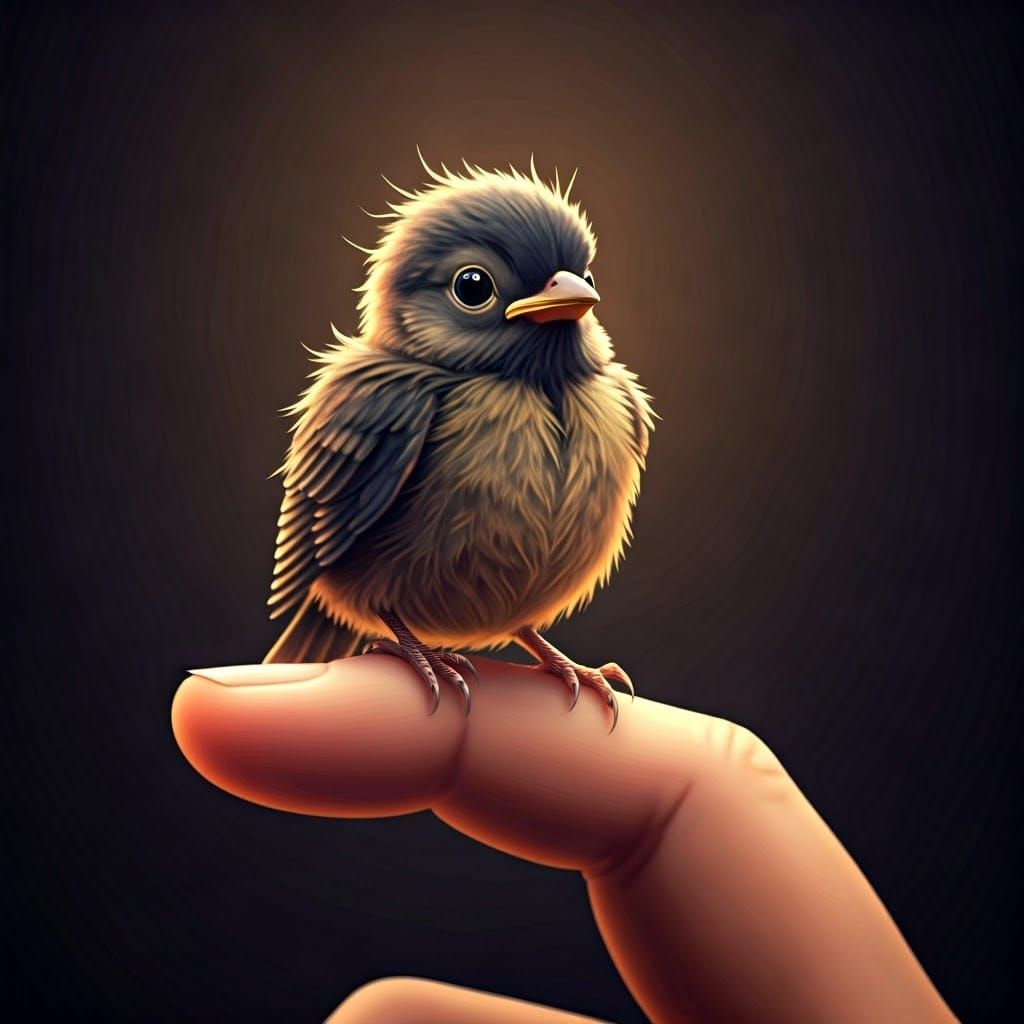 Tiny Bird on Finger: Anime-Style Fantasy Illustration