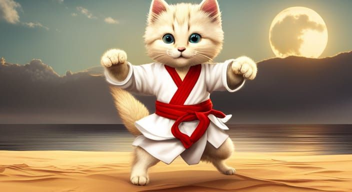 Cute Anthro Kitten Cat Doing Martial Arts