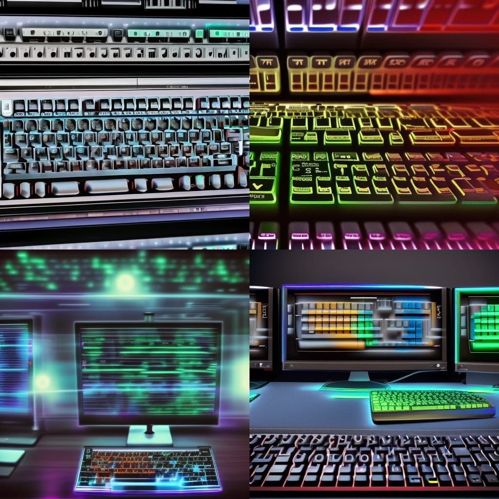 computers keyboards flashing lights monitors AI Generated Artwork