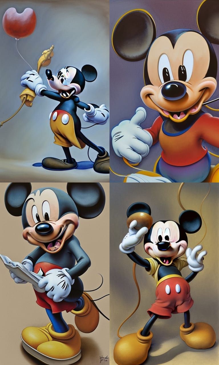 Mickey Mouse, watercolor, in the style of Georgia O'Keeffe, Albrecht ...