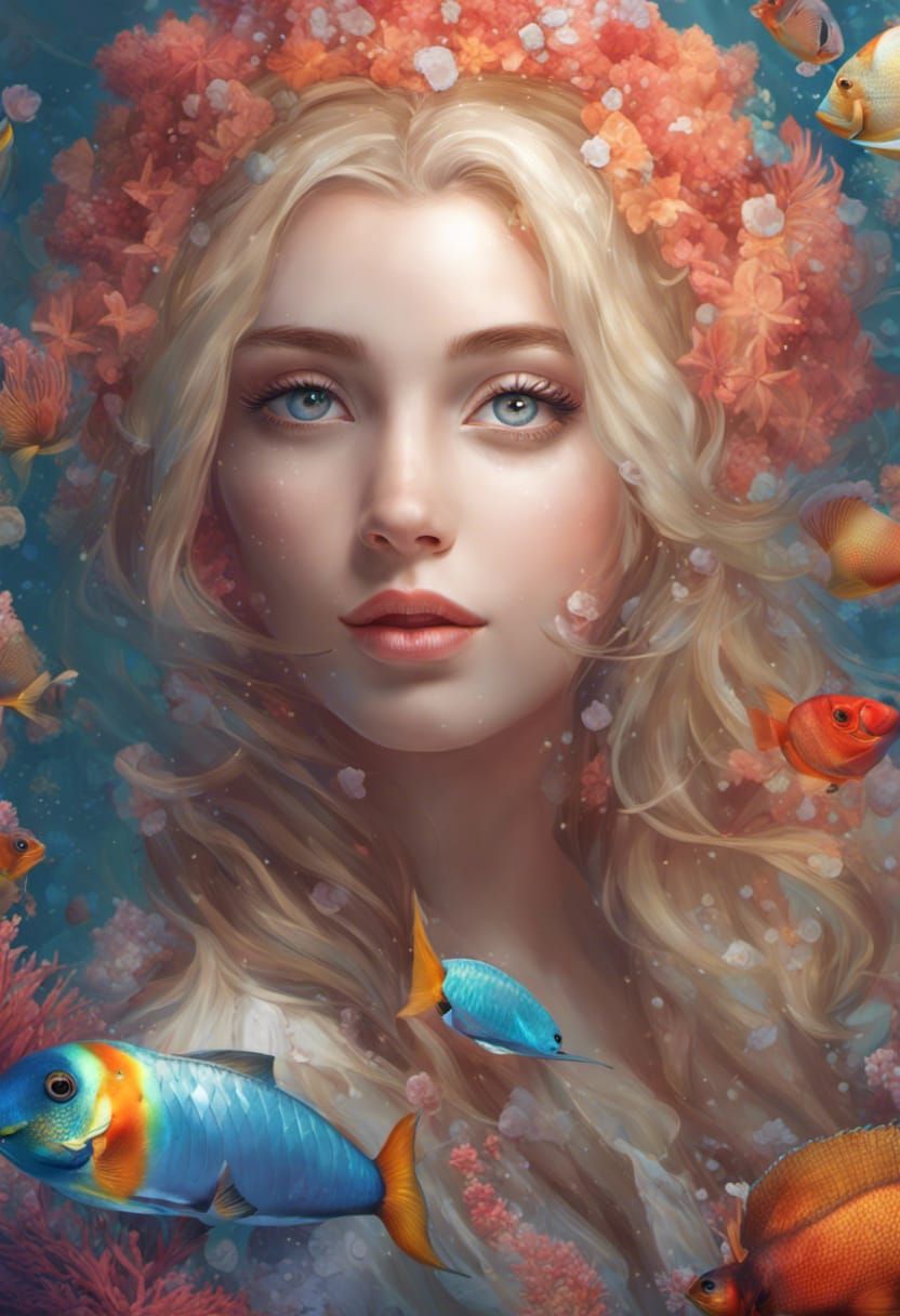 Pretty, blonde mermaid looks a little fishy - AI Generated Artwork ...