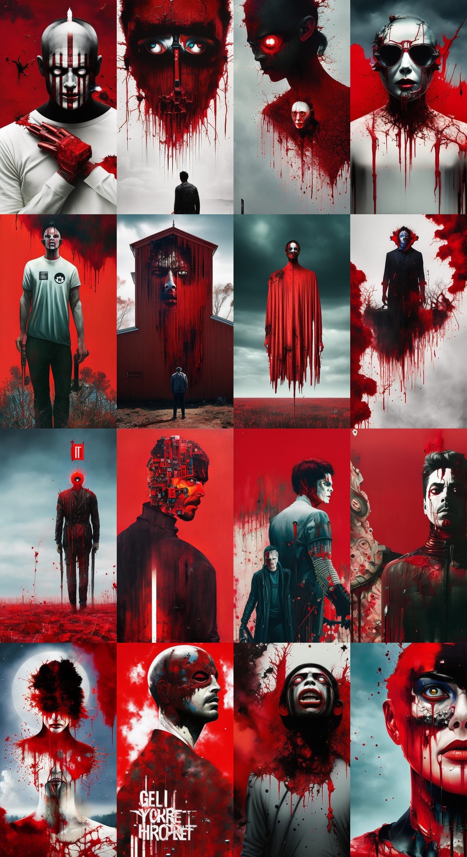 Unti-God in front of red background, horror creepy highly de...