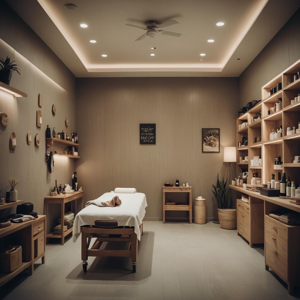 Create a massage room inside a shop Cinematic film still, sh...