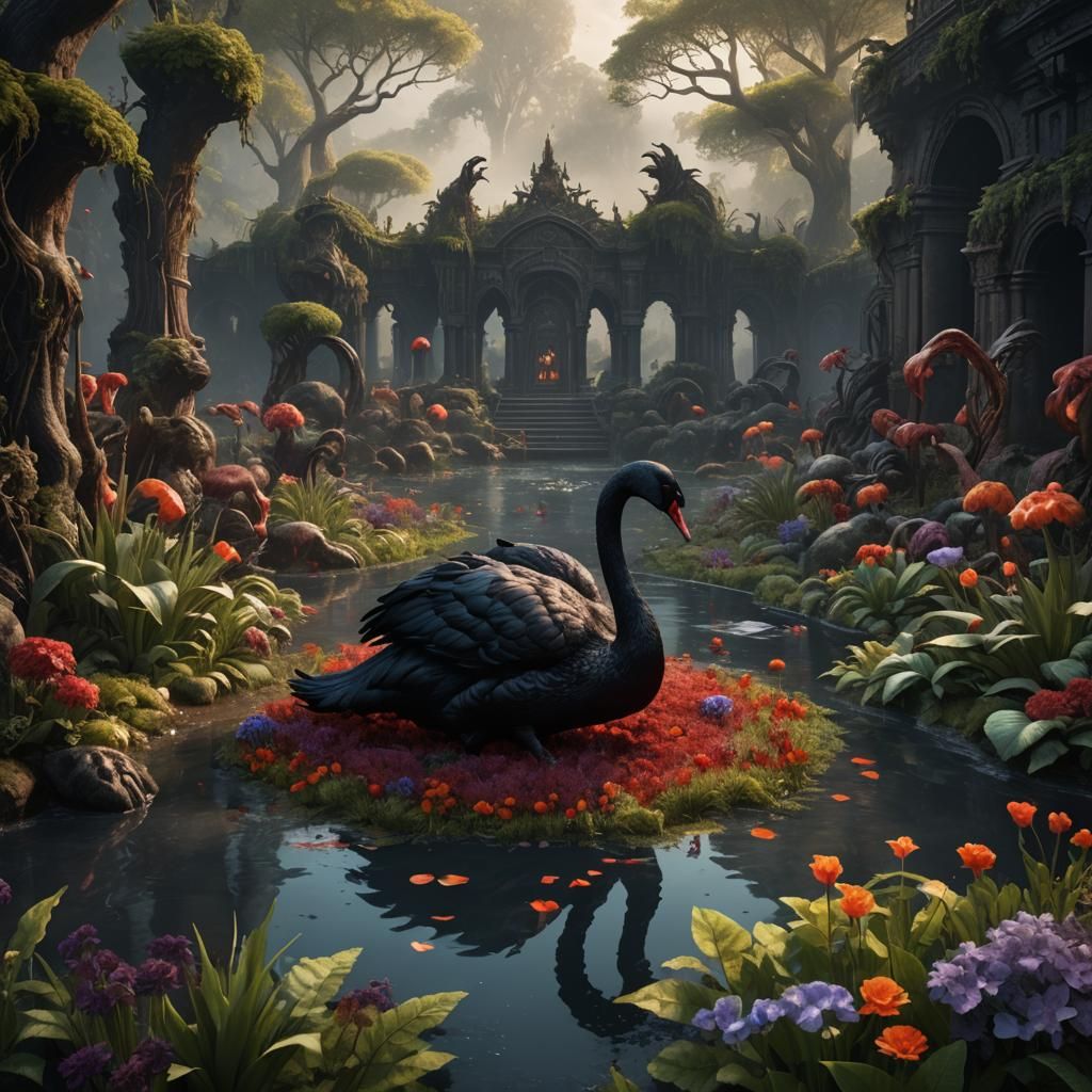 Giant Black Swan in the Garden of Hell