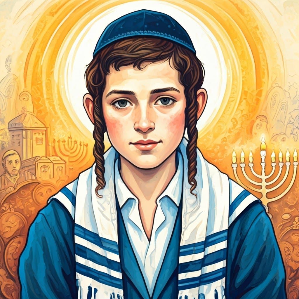 Orthodox Jewish Boy in Watercolor Sketch