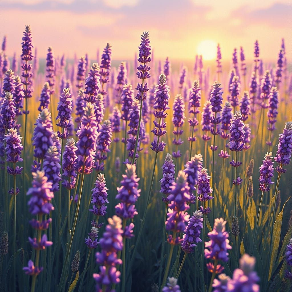Lavender Field in Soft, Golden Light