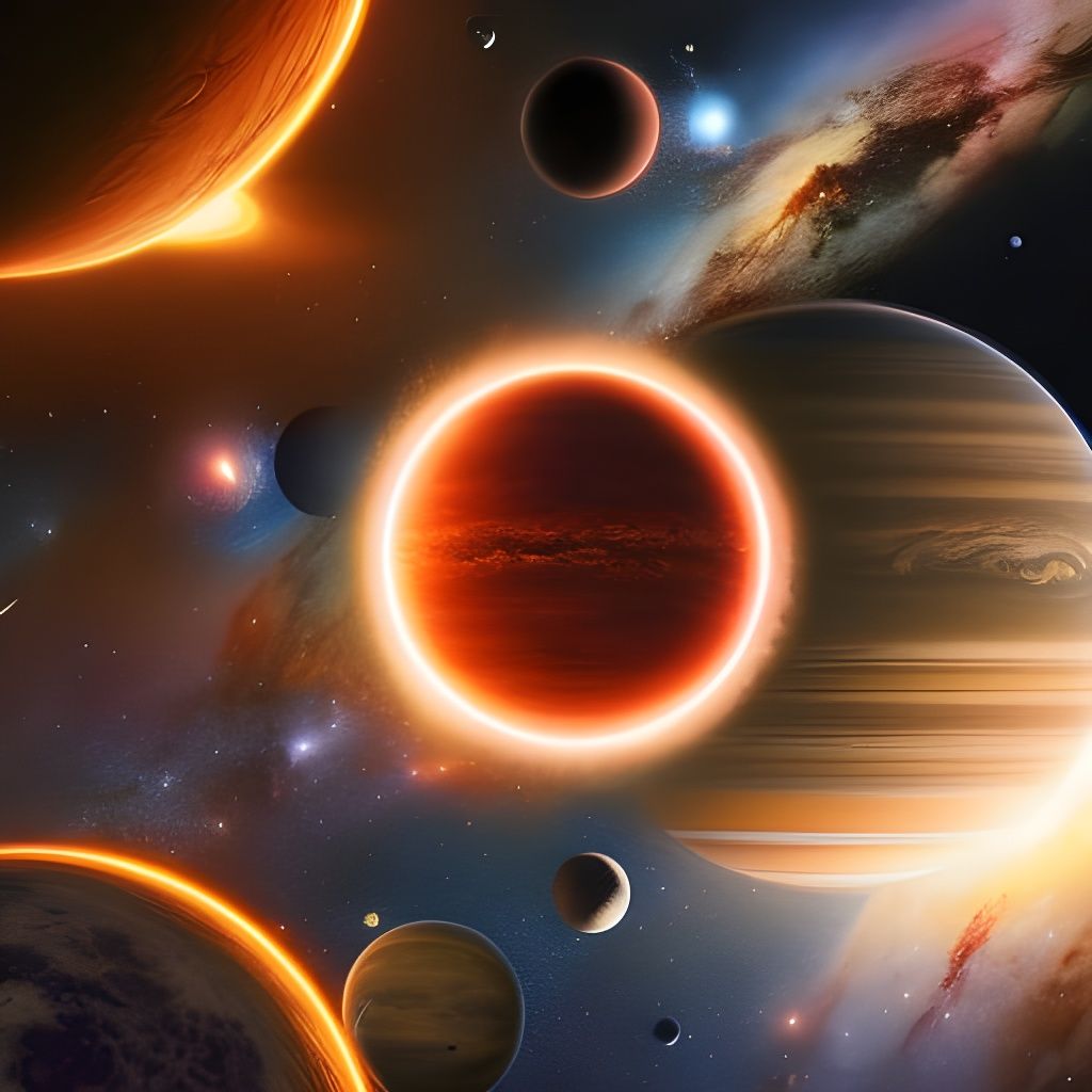 Cosmic Portrait of Sun and Planets in Space Art Style