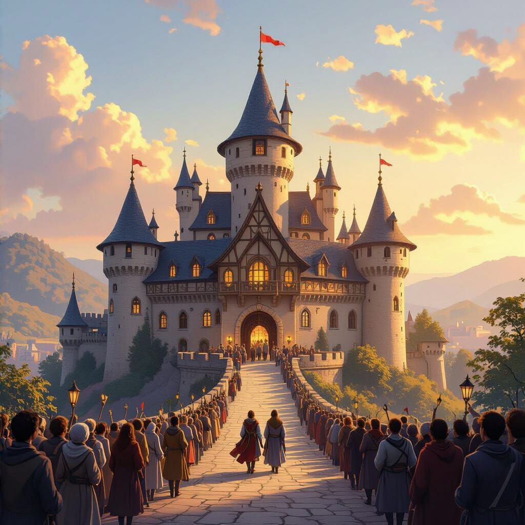 Joyful Return to a Golden Hour Castle