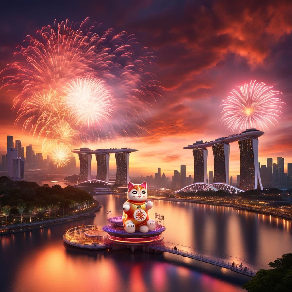 Happy New Year 2024 With Fireworks And Beautiful Sunset At Singapore   DAHL2WseIBFCpObAbqI4  1  Q4l40 