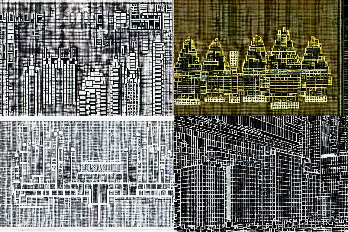 Sci-fi city in the style of ASCII art