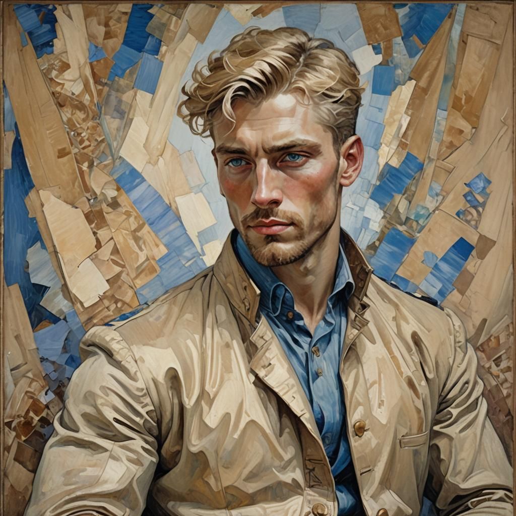 Oil portrait in the style of mikhail Vrubel. handsome man, s...