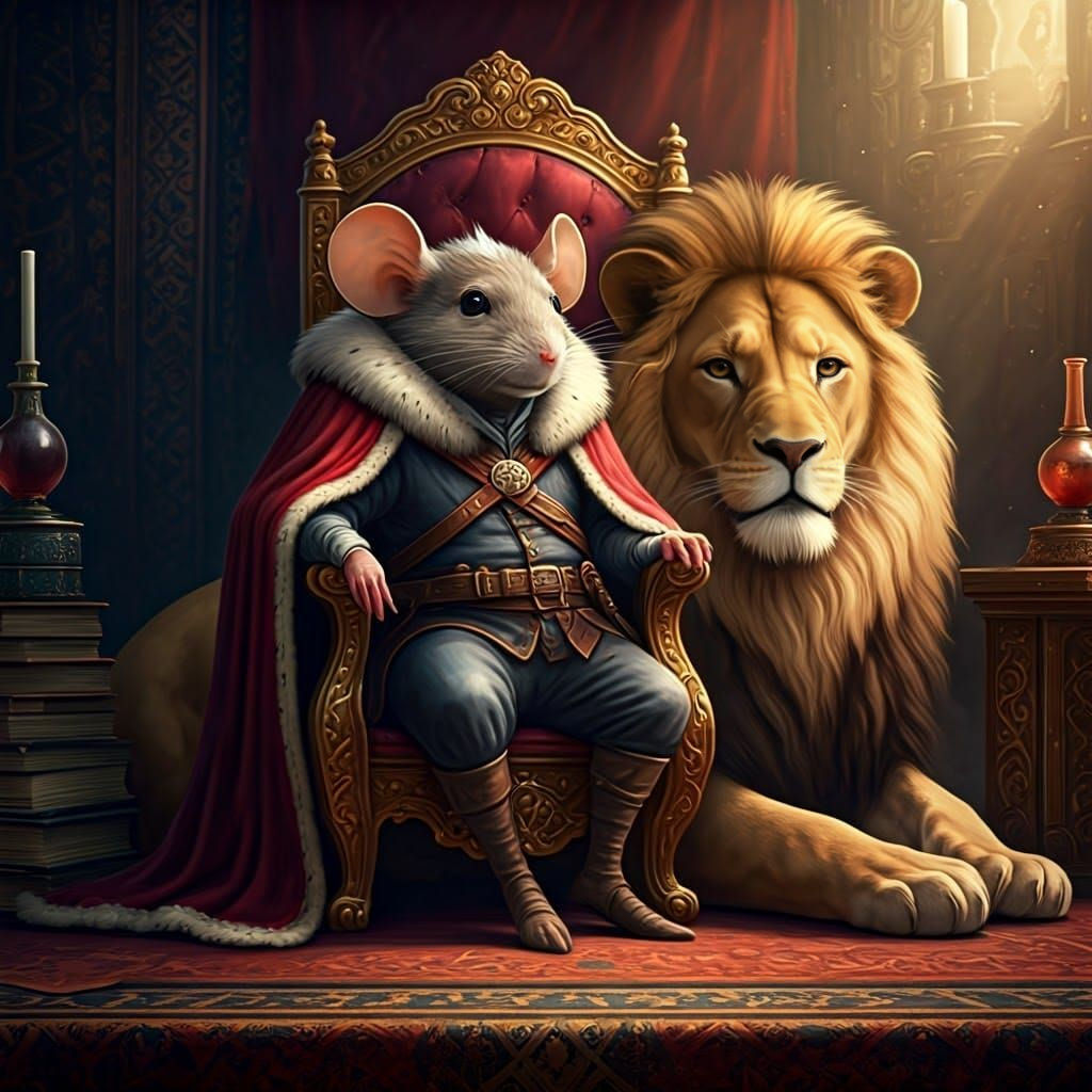 Regal Mouse in Majestic Attire, Surrounded by Symbiotic Harm...