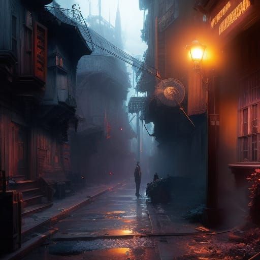 Alone In a Dark Alley (Noir) - AI Generated Artwork - NightCafe Creator