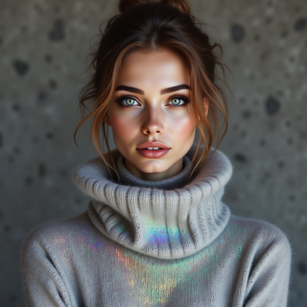 Woman in Iridescent Turtle Neck