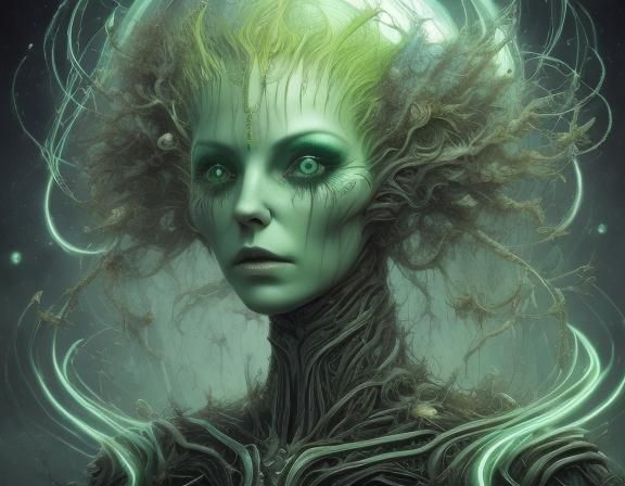 green alien by anna dittmann <lora:Horror-Metal-Dream:1.0> 