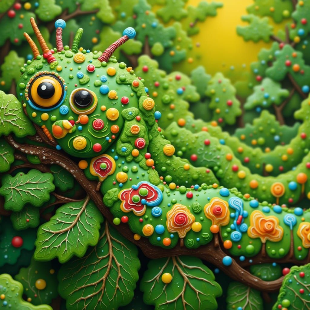 <lora:GINGERBREAD TREE:1.0> Excited caterpillar