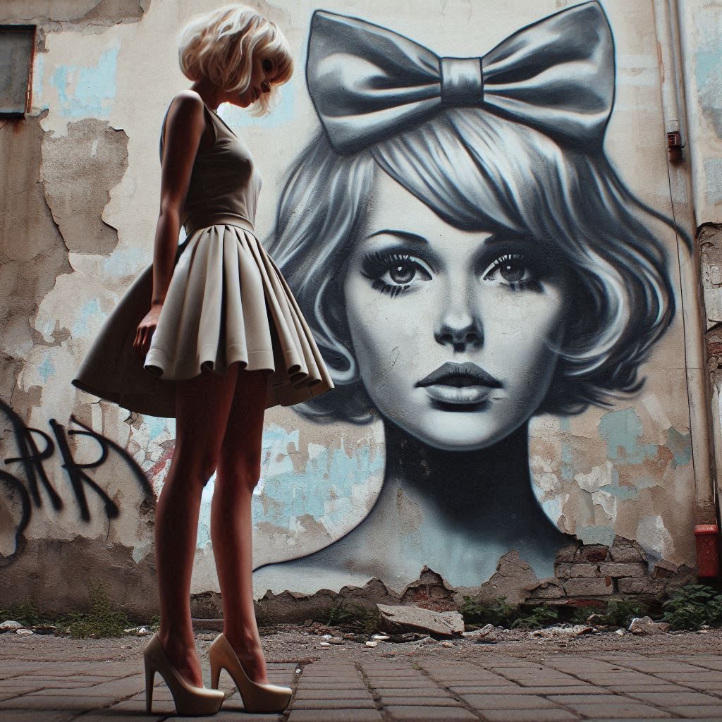 Graffiti portrait with bow