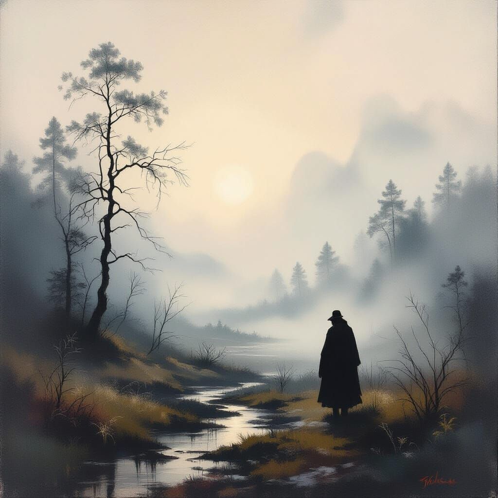 Melancholy Landscape Painting of Isolation
