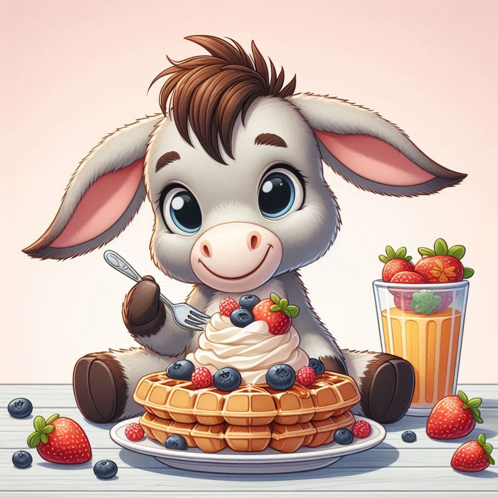 A donkey eating waffles