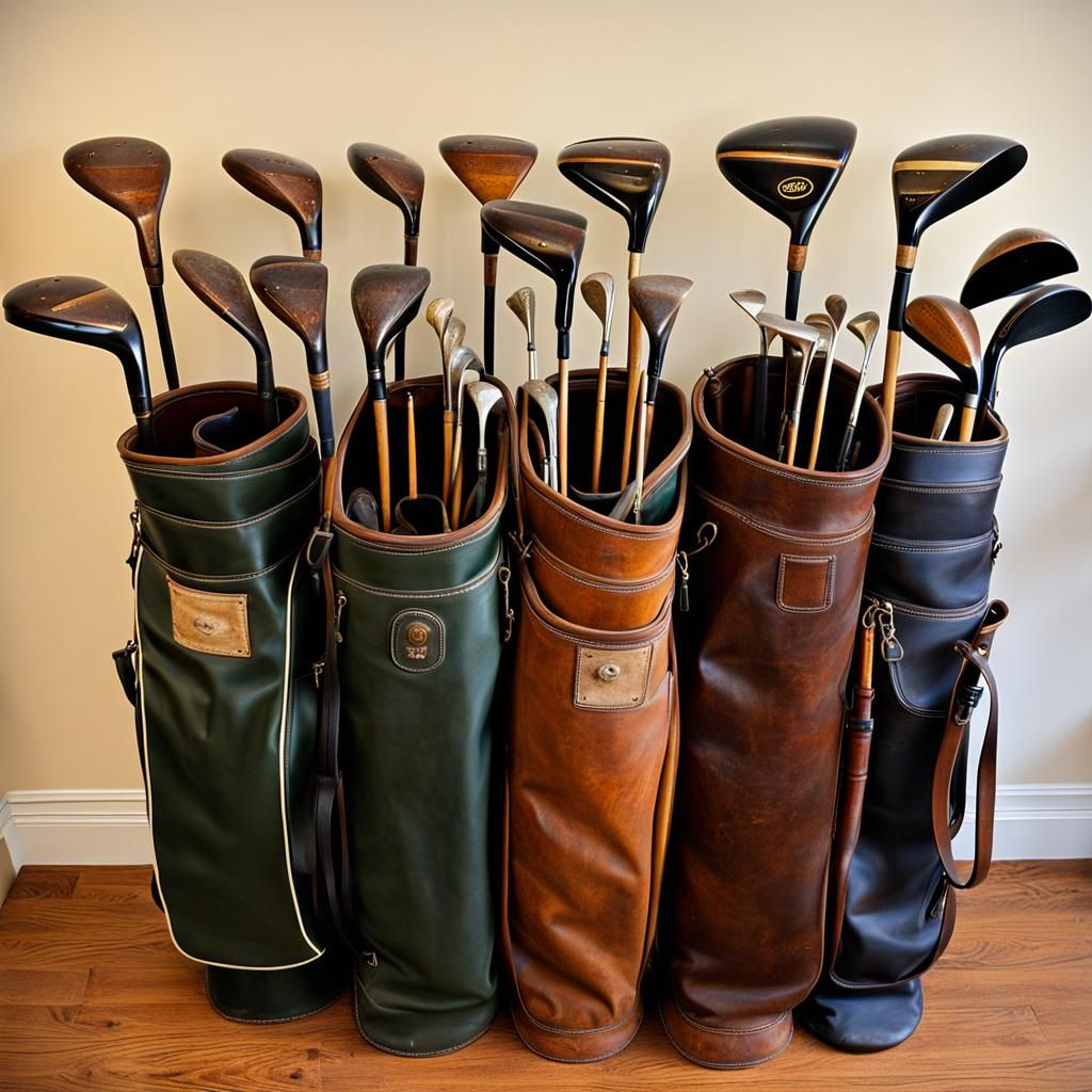 old golf bag full of antique clubs