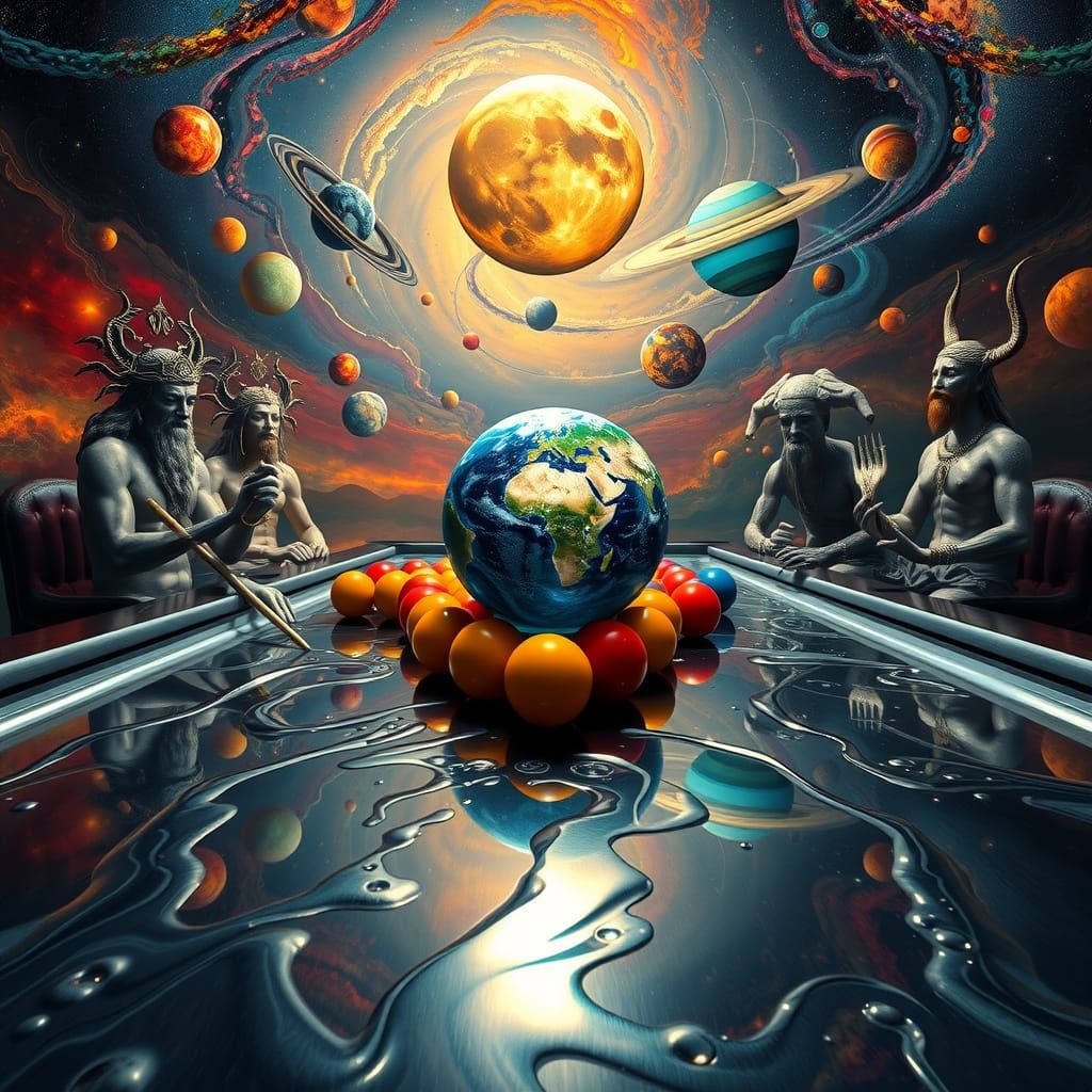 unreal, surreal, whimsical as the  Gods play pool on a  mirrored liquid galactic universal surreal  pool ...  by @Sumikokeel