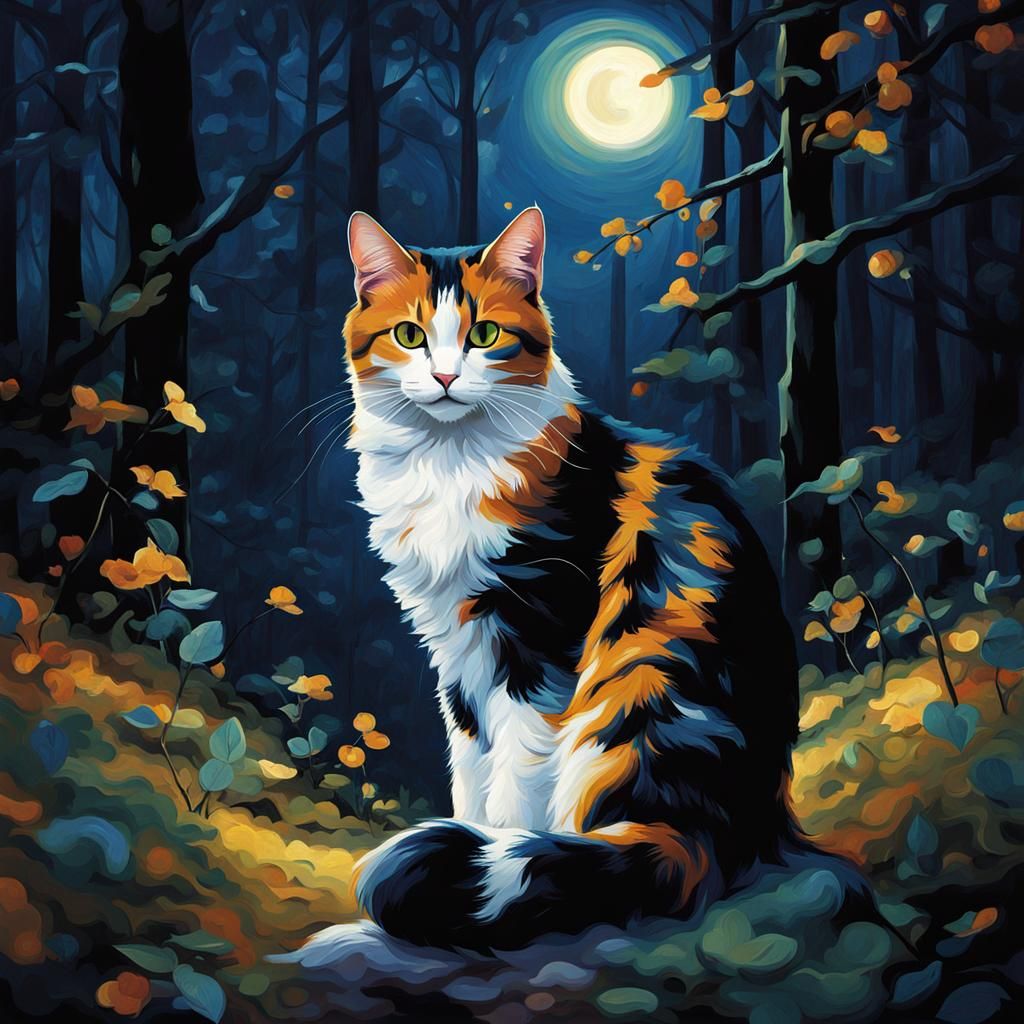 Calico Cat in the Forest - AI Generated Artwork - NightCafe Creator