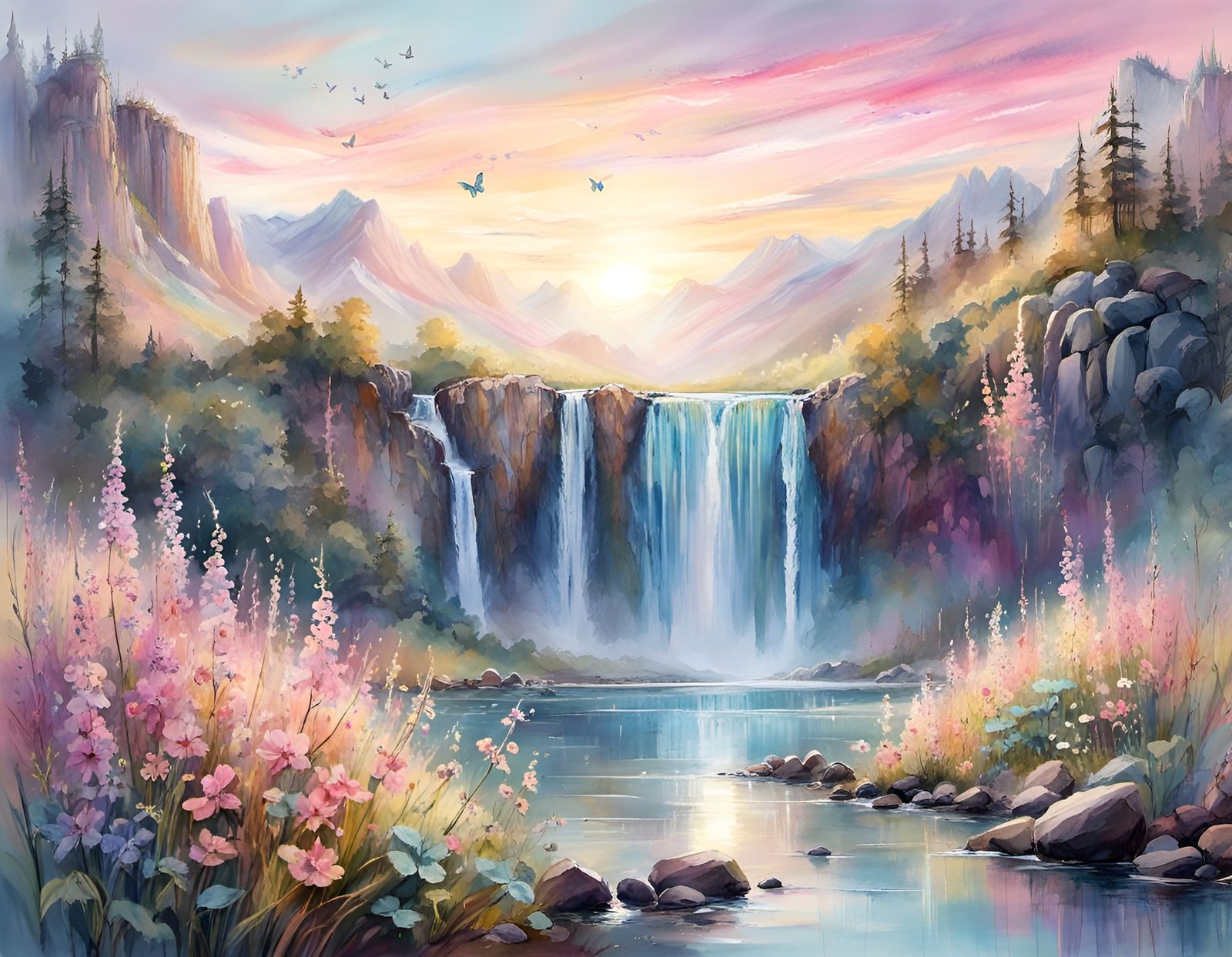 Pastel Waterfall Landscape  by @Rosie