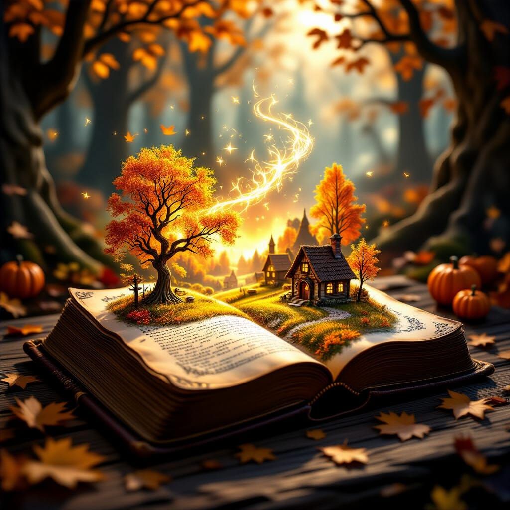 Fantasy Autumn Spellbook Opens to Miniature Enchanted Forest
