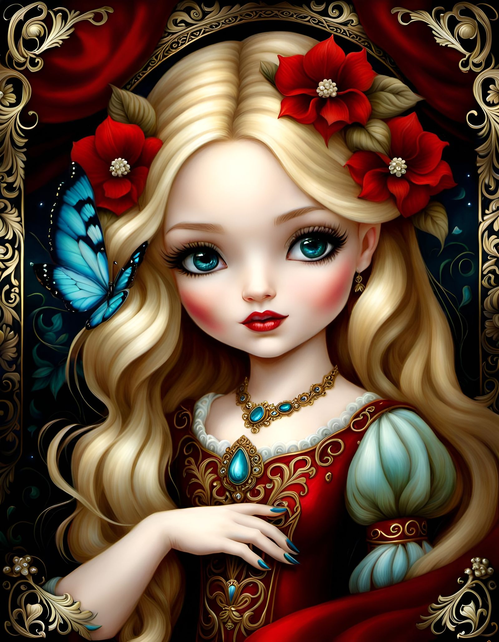 Cute Girl in a Beautiful Dress With a Butterfly