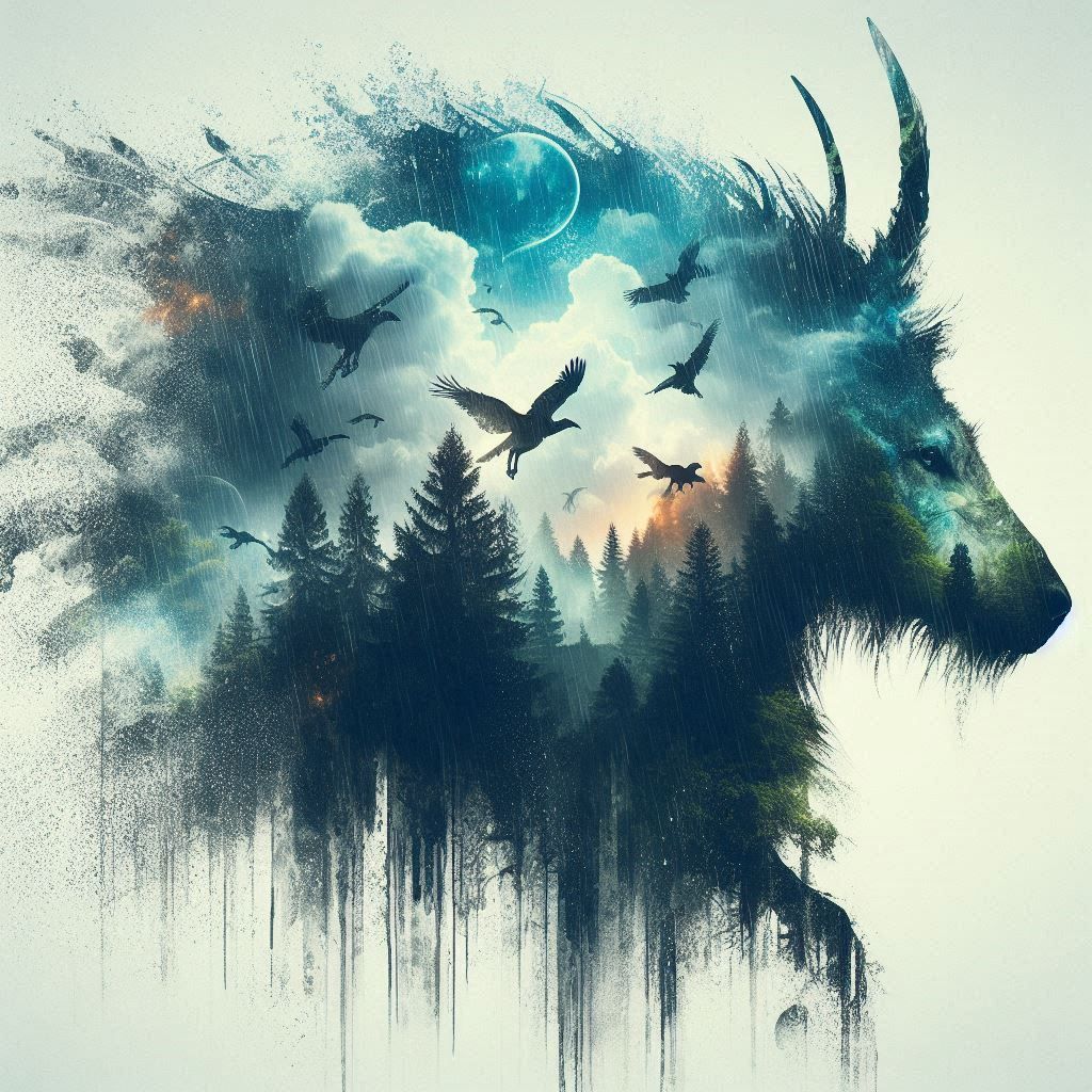double exposure beautiful fantasy DALL-E 3 portrait landscap...