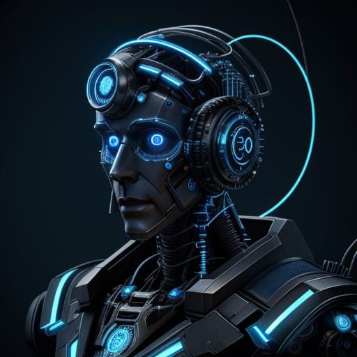 Steampunk Robot Head in Dark Lab