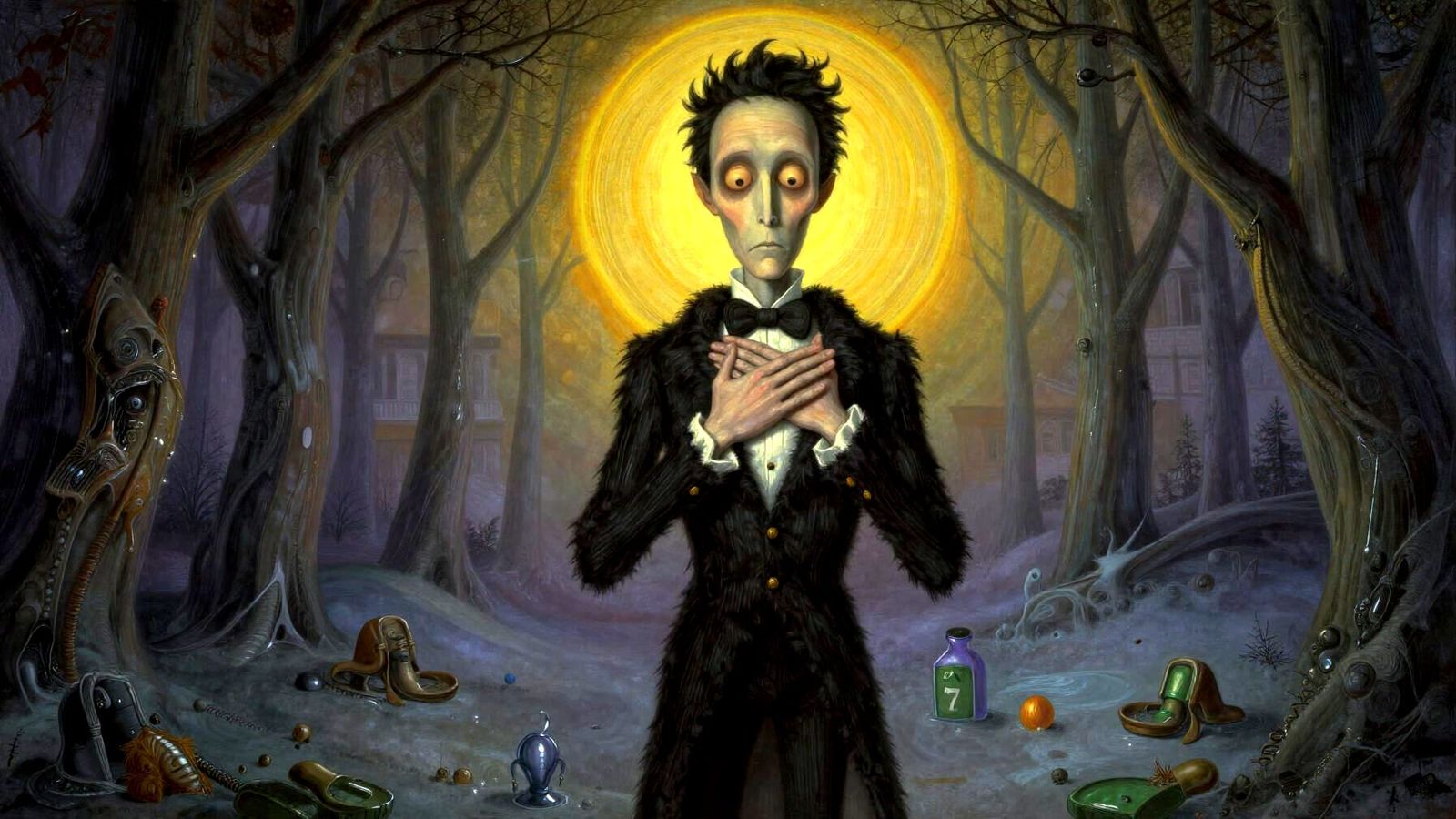 remercier, thankful, winter time, Tim Burton surrealism Hieronymous Bosch matte background melting oil ...  by @TEITAN