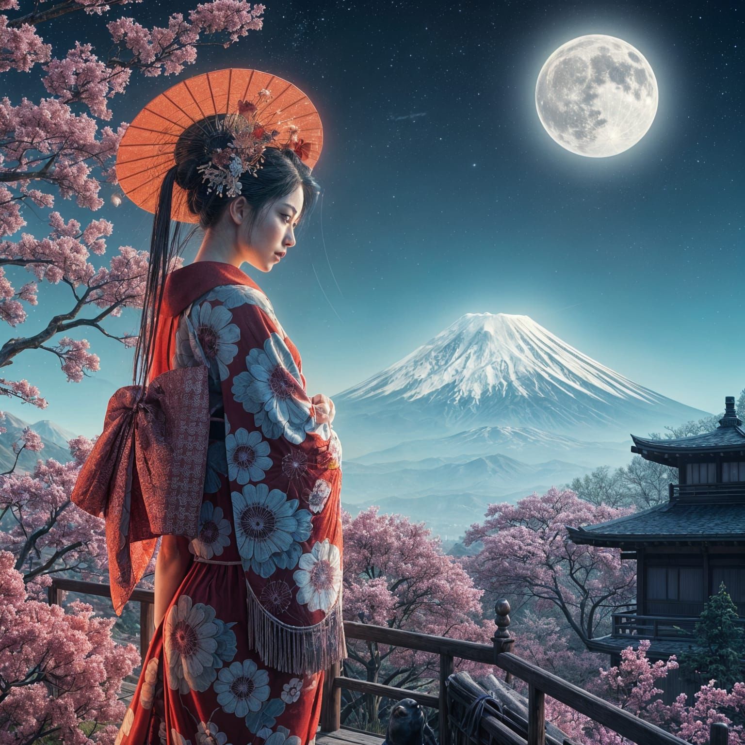Japanese geisha with Mt. Fuji in the background  by @Trish2