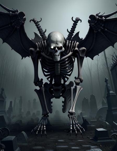 skeleton crawling out of it everywhere in graveyard backgrou...