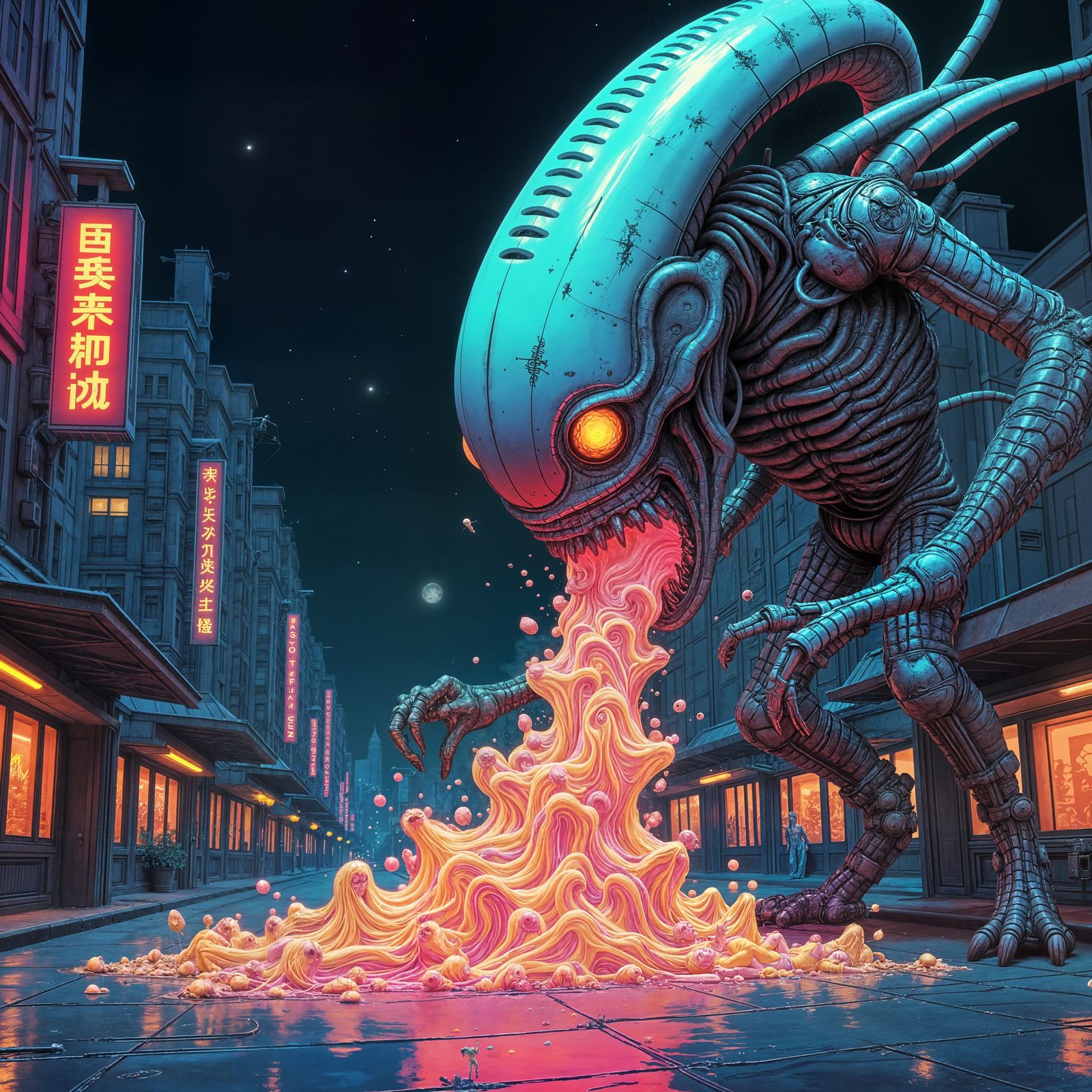 Dancing Man, Alien, and Emojis: A Bizarre Scene