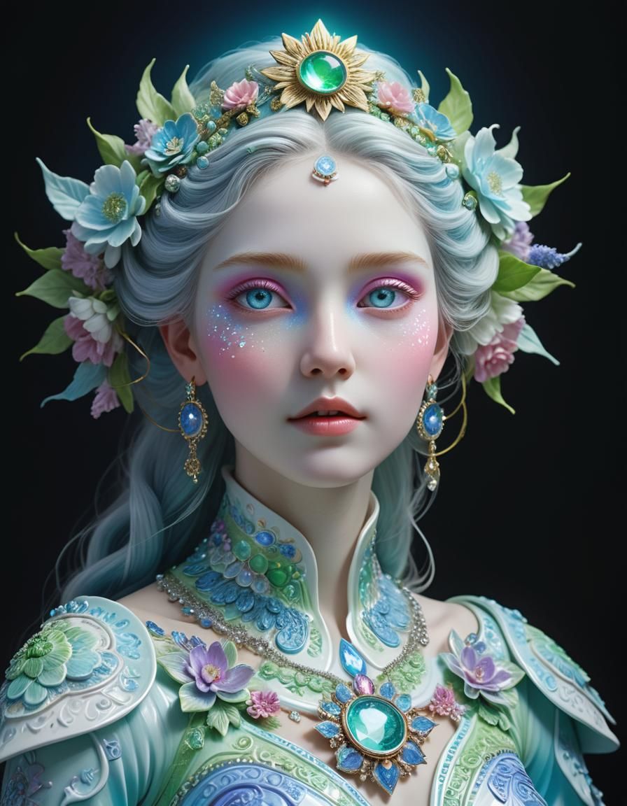 Celestial Porcelain Woman: Hyperdetailed Digital Portrait