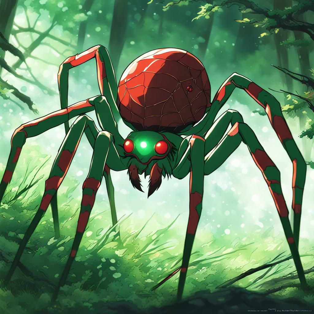 Hunting spider red and green by artist 