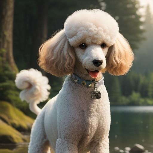 📸🐩🏞️ Craft a lifelike portrayal of a White Poodle 🐩 with...