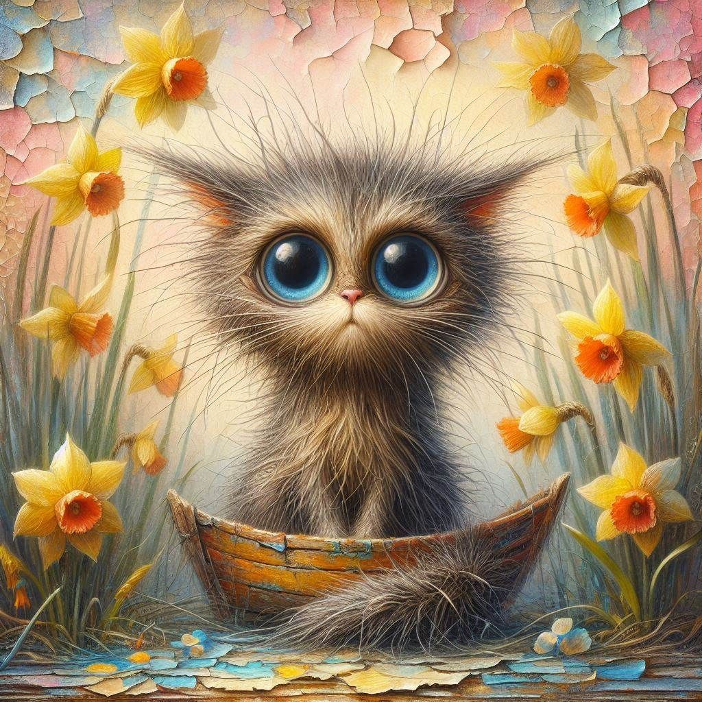 Cute kitty in a boat