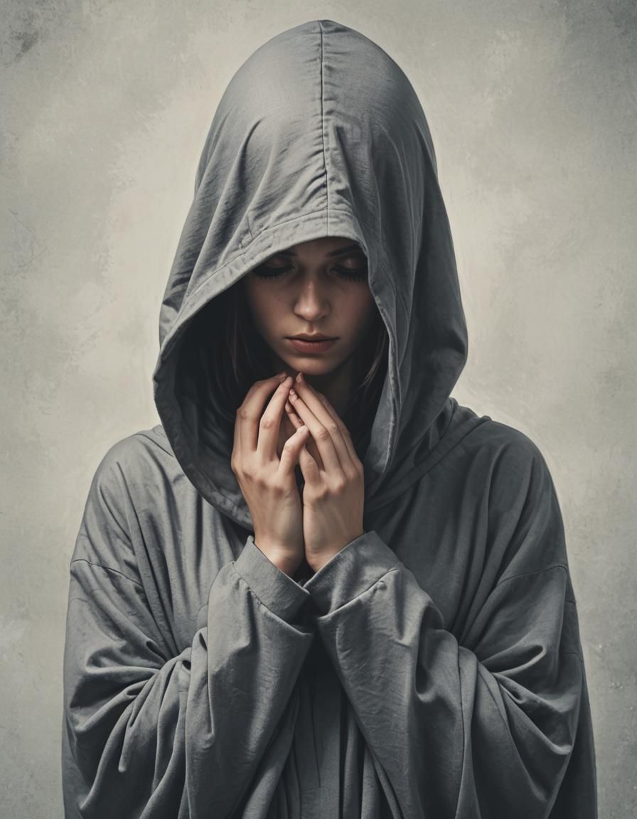 female wearing a  hooded robe