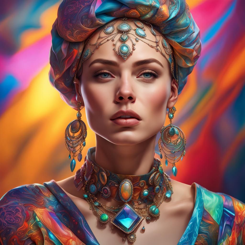 Hyperrealistic portrait of a beautiful woman wearing intricately ...