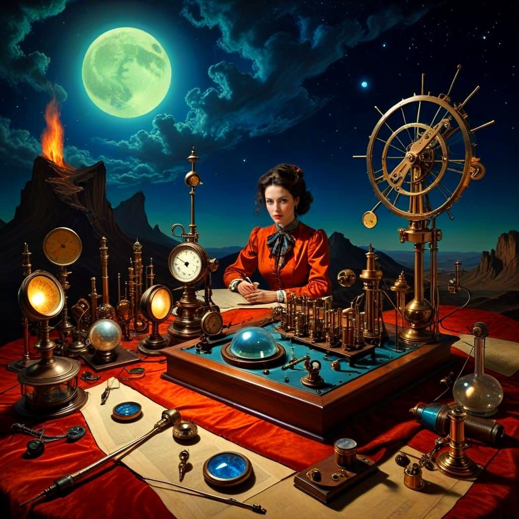 Vibrant Surrealist Portrait of a Happy Lady in a Fantastical...