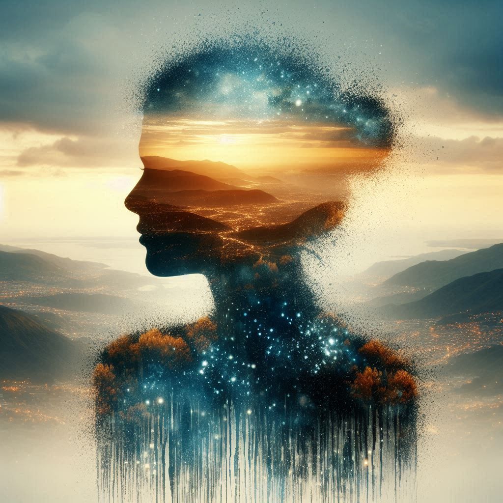 double exposure beautiful fantasy portrait landscape..