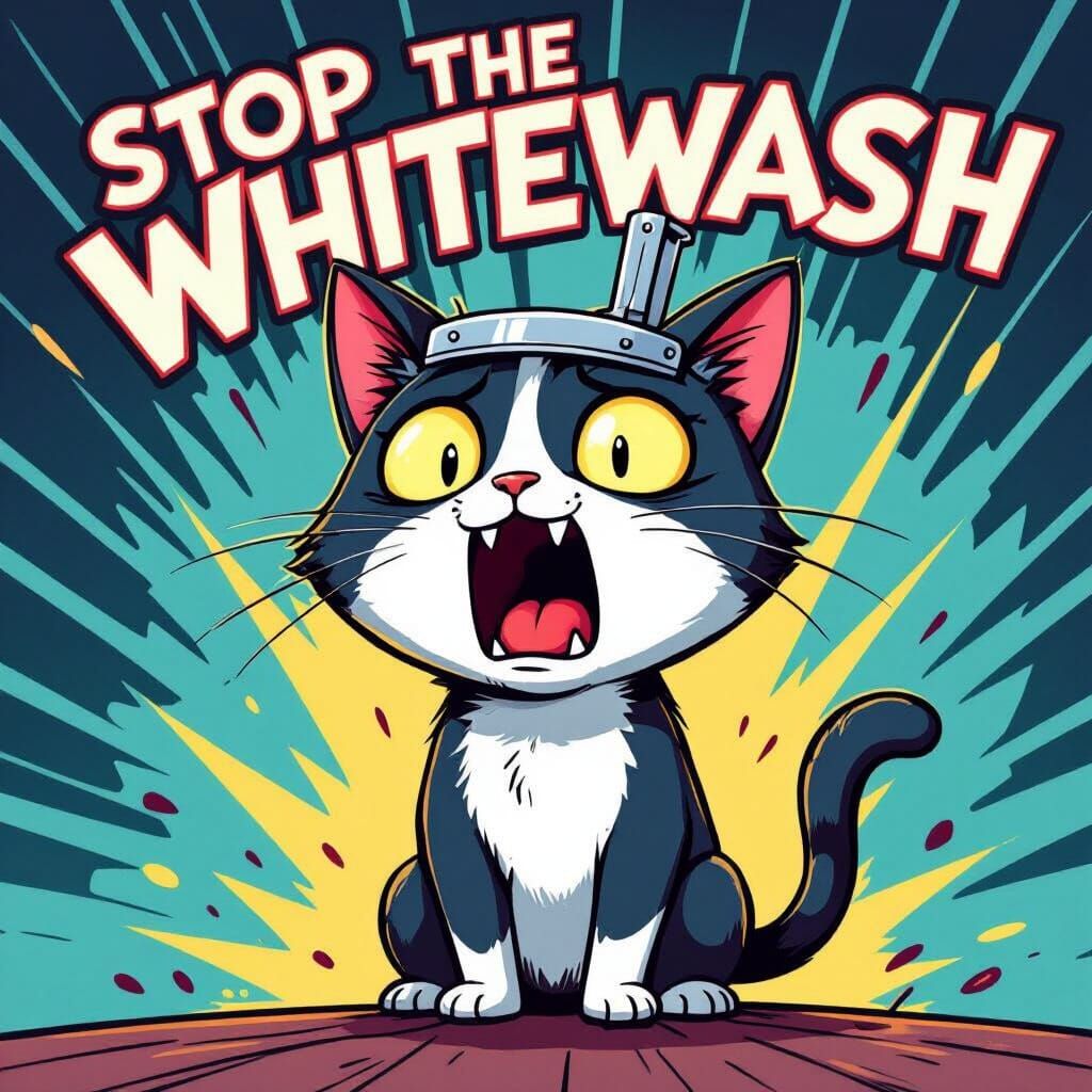 Cartoon Cat Demands Justice: A Vibrant Digital Artwork